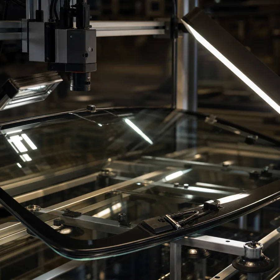 Inspecting elements on automotive glass