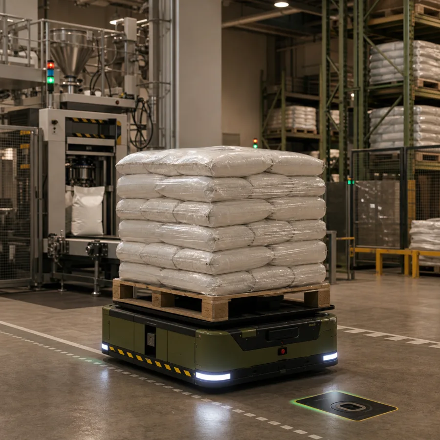 An AMR with a flour pallet on its route