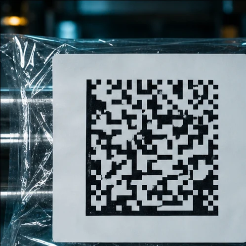 A crisp DataMatrix on a label
