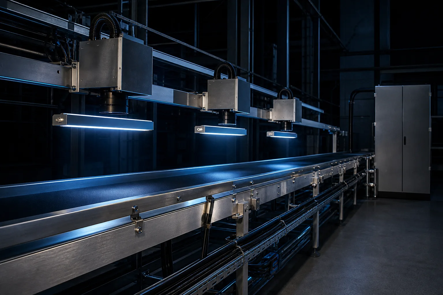 Several machine vision stations along a conveyor